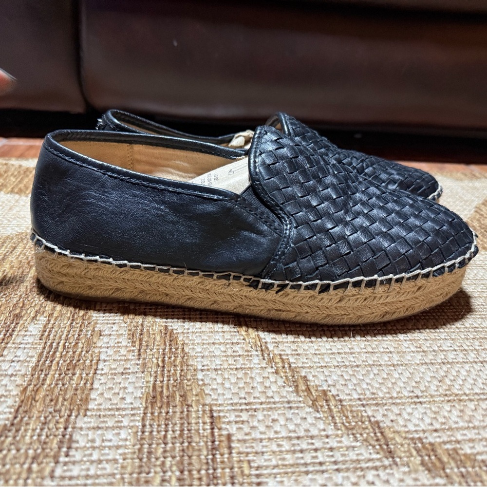 SAM EDELMAN CATHERINE Black Leather Espadrille Platform Flats Loafers US 9.5 EUC